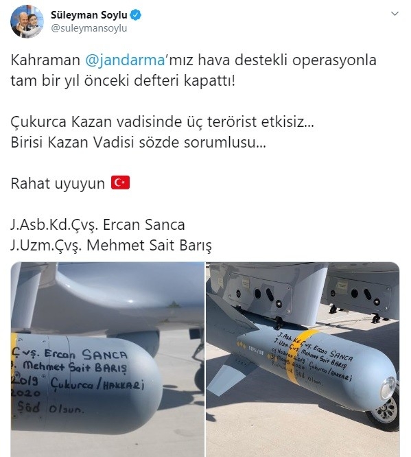 Bakan Soylu: Çukurca'da üç terörist...
