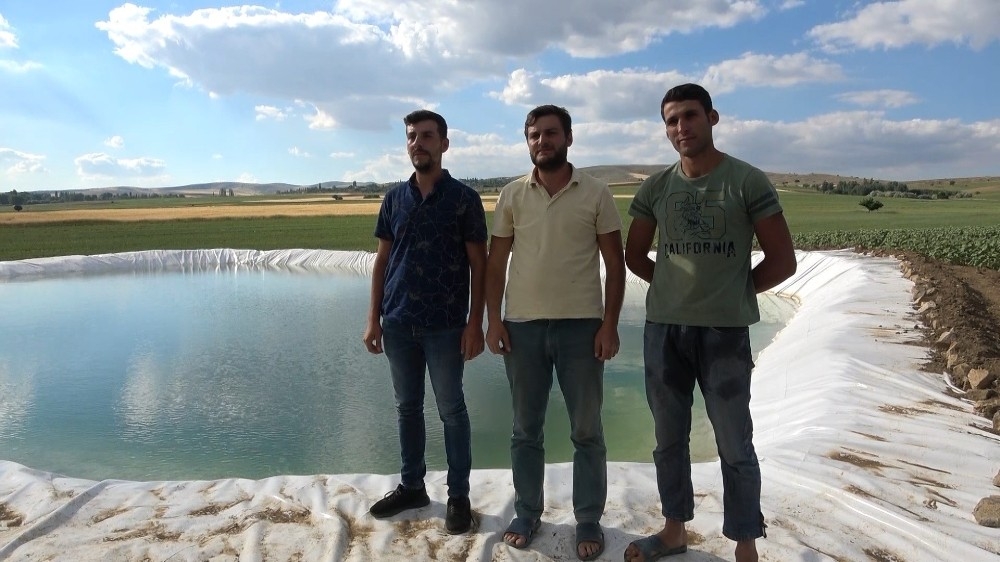 Tarım arazisini sulamak için yaptıkları dev havuzda yüzme keyfi