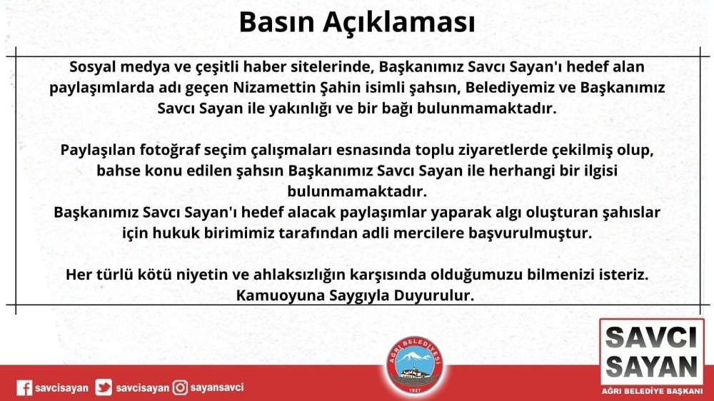 Ağrı Belediyesi'nden taciz açıklaması
