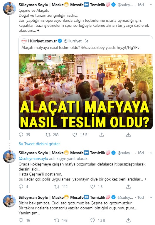 Bakan Soylu, Çeşme'yle ilgili tweet attı
