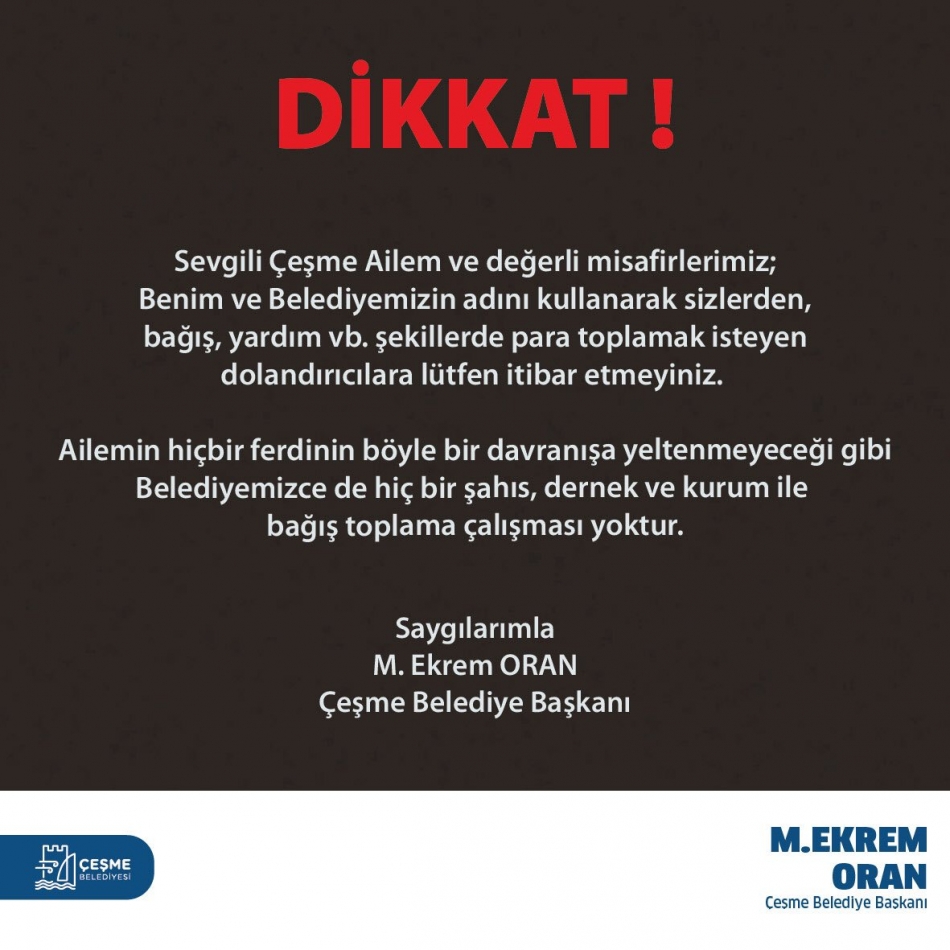 Başkan'dan Çeşme'ye dolandırıcı uyarısı