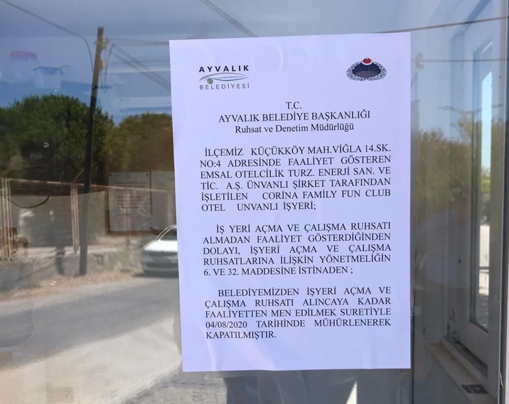 Ayvalık Belediyesi o oteli mühürledi