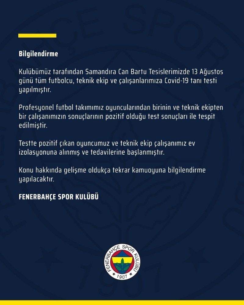 Fenerbahçe'de 2 pozitif vaka