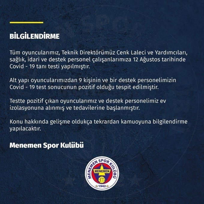 Menemenspor'da korona virüs şoku!