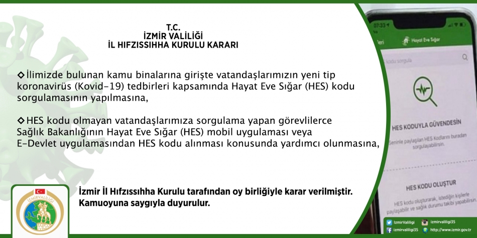 İzmir'de kamu binalarına, HES'siz girilemeyecek!