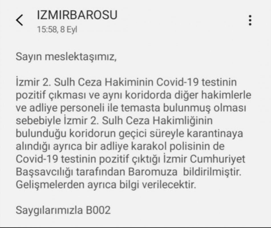 İzmir'de bir yargıç korona çıktı
