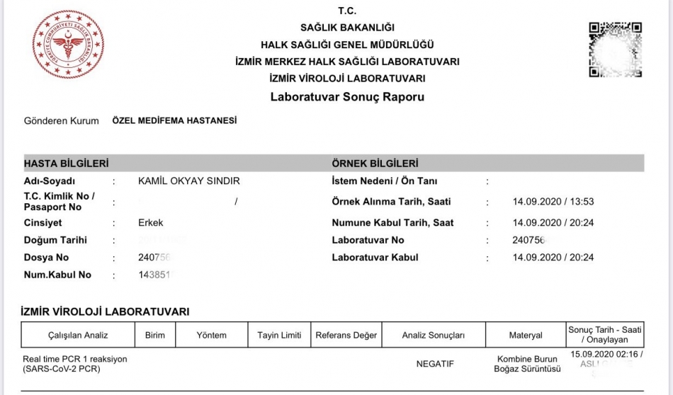 Milletvekili Sındır'ın testi negatif