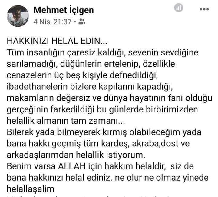Sanki öleceğini hissetmiş
