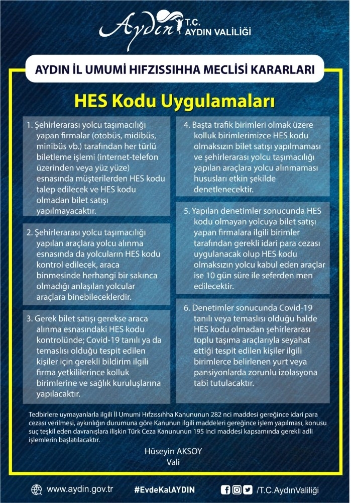 Aydın Valiliği, pandemi ek kararlarını açıkladı