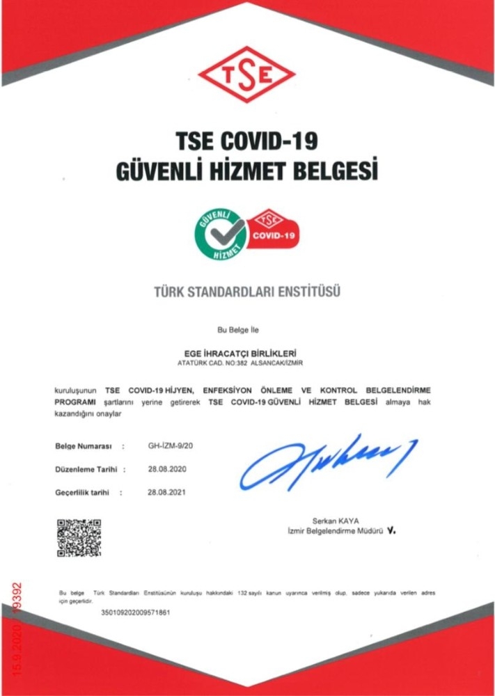 Ege İhracatçı Birliklerinin korona tedbirlerine TSE onayı