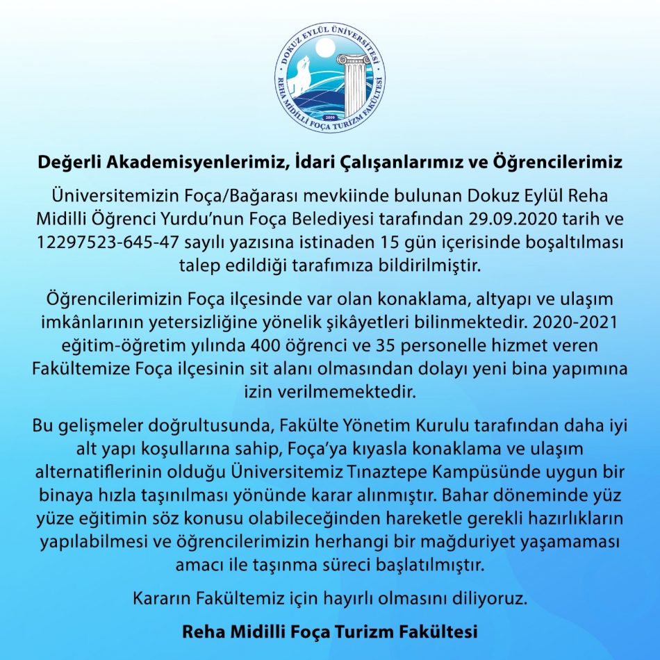 Foça fakültesini kaybetti
