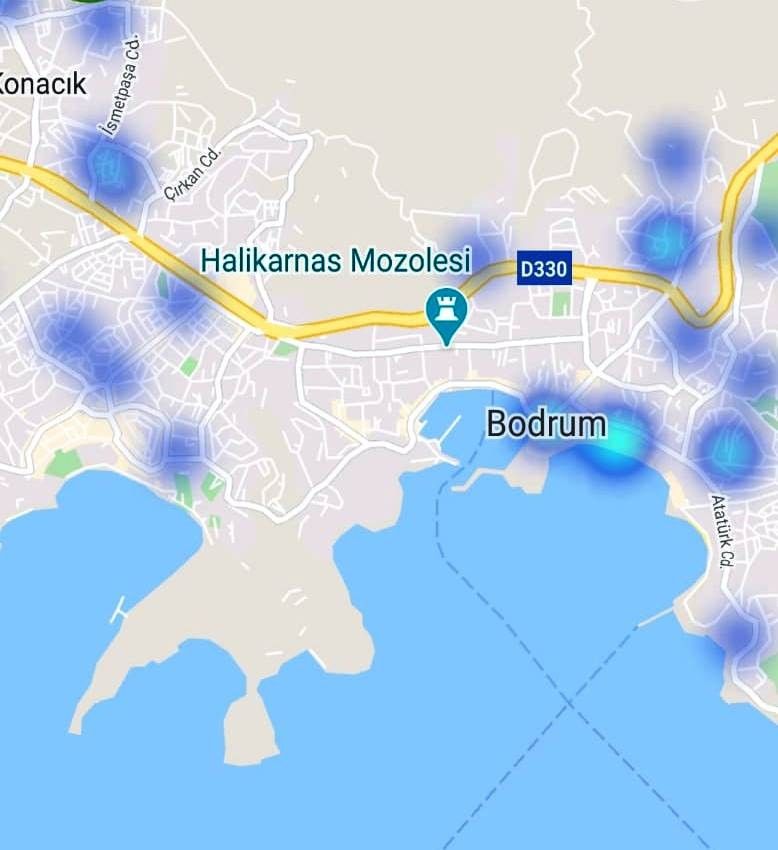 Haritaya bakan Bodrum'a geliyor