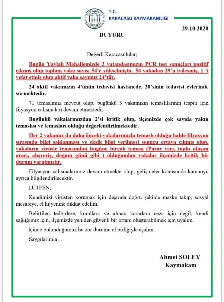 Karacasu'da 3 kişi pozitif çıktı