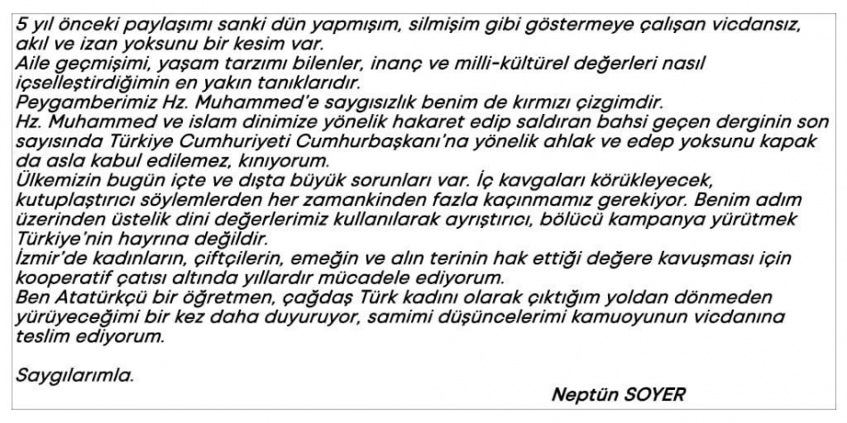 Neptün Soyer: Peygamberimiz kırmızı çizgimdir