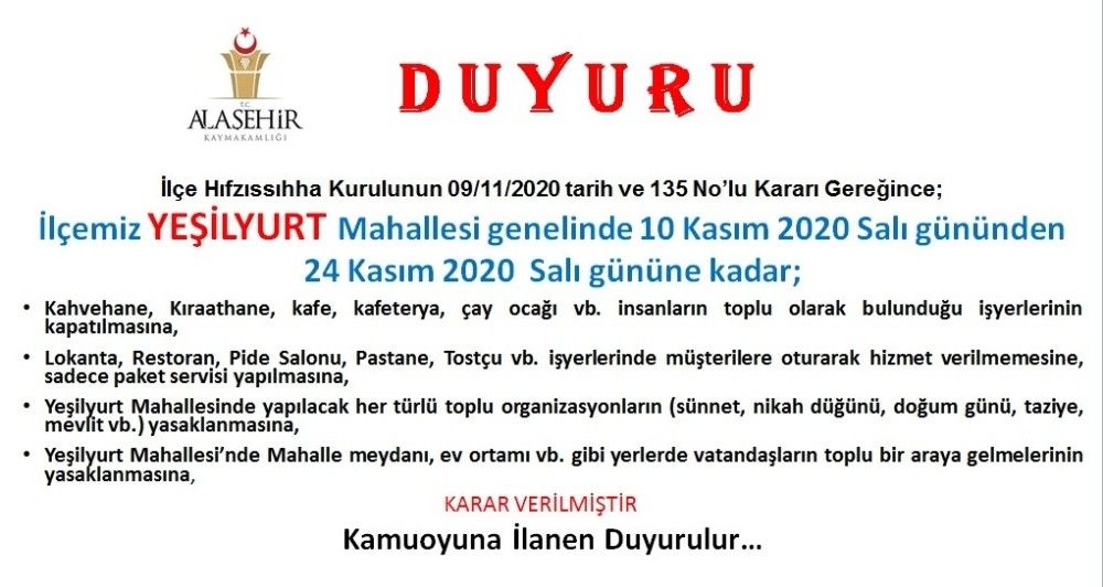 Alaşehir'deki bir mahalledeki tüm iş yerleri kapatıldı
