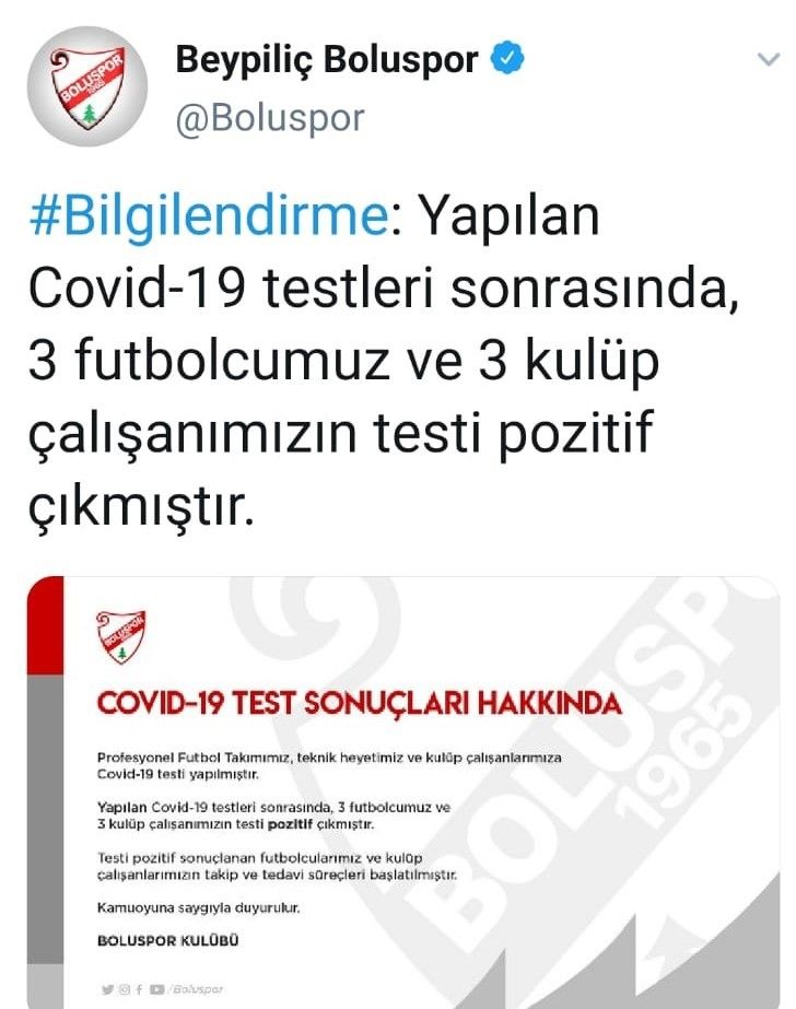 Boluspor'da korona virüs şoku