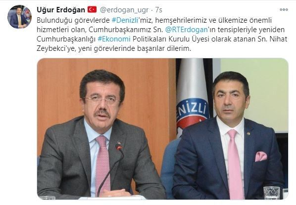 DTO Başkanı Erdoğan'dan Zeybekci'ye tebrik mesajı