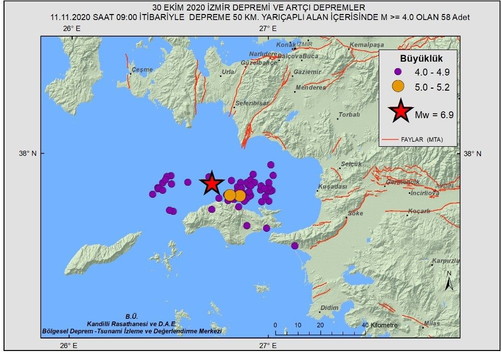 Ege'de 3 bin 457 artçı deprem meydana geldi