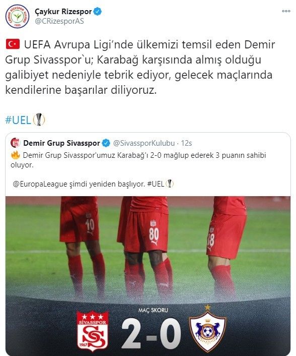 Spor Kulüpleri Sivasspor'u tebrik etti