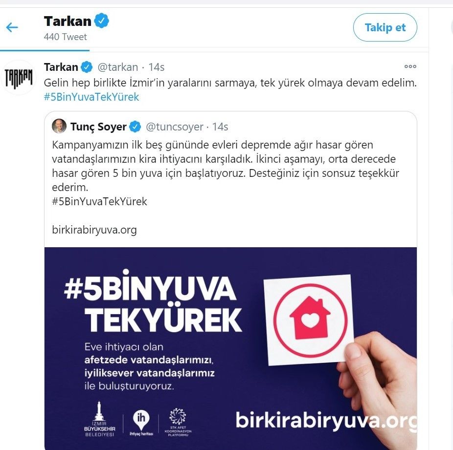 Ünlü sanatçı Tarkan'dan İzmir depremi için destek çağrısı