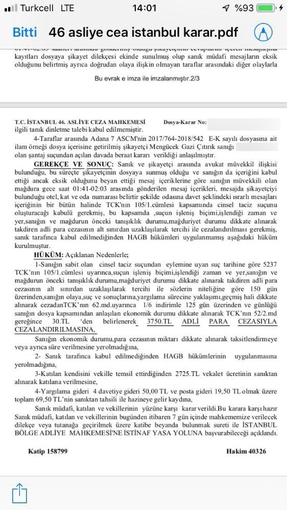 Eski baro başkanına tacizden ceza