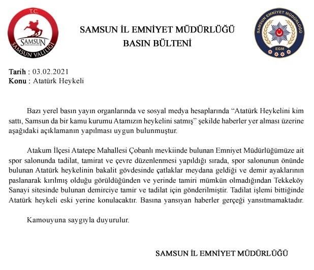 "Atatürk heykeli satılmadı, tamirde" açıklaması
