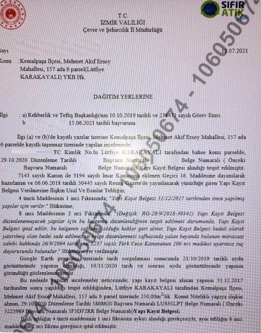 Başkanın kaçak villasının yapı kayıt belgesi iptal edildi