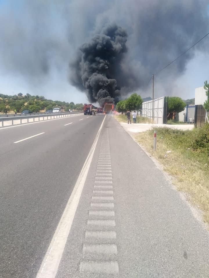 İzmir'de tır alev topuna döndü, yangın makilik alana sıçradı