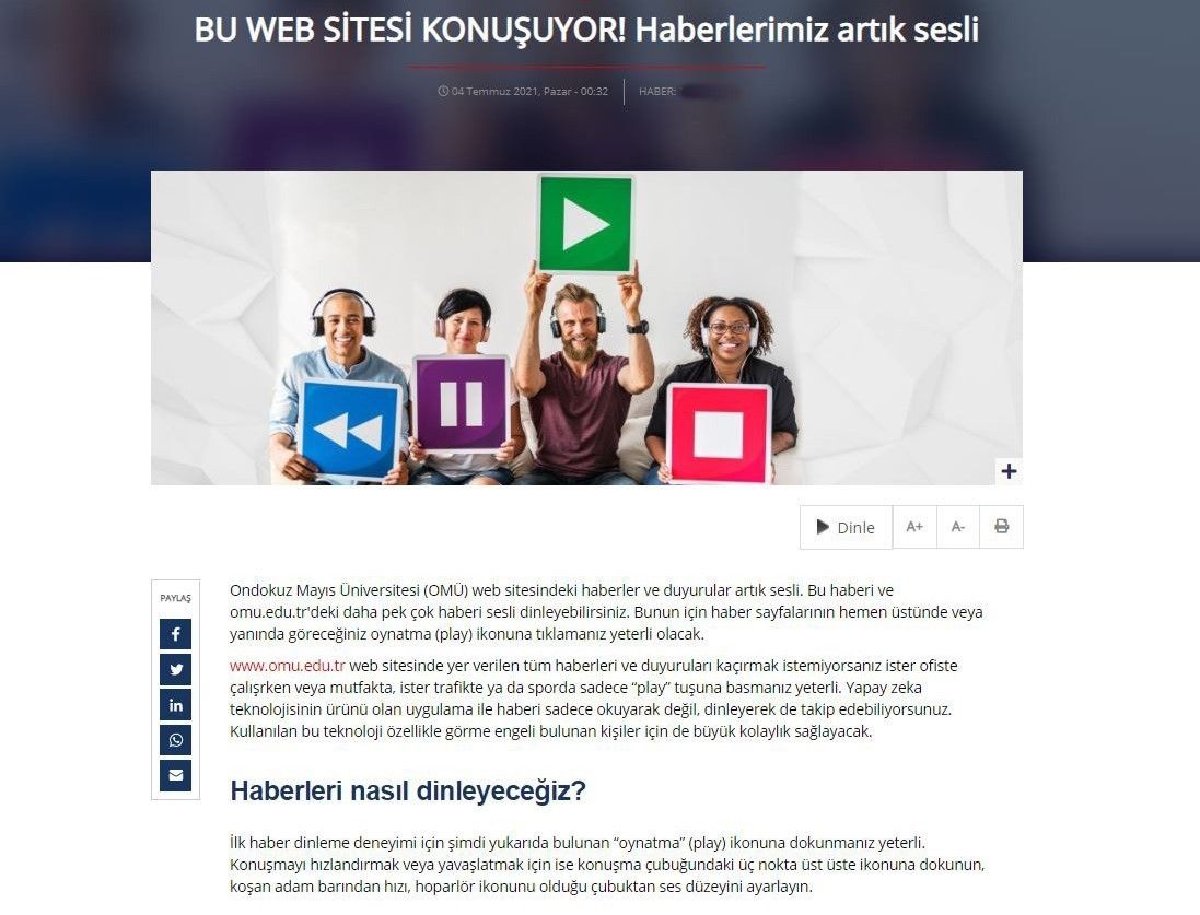 OMÜ'nün web sitesinde haberler sesli hale getirildi