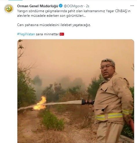Orman yangını şehidi Yaşar Cinbaş'ın son görüntüleri