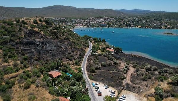 Çeşme'de yanan alan dronla görüntülendi