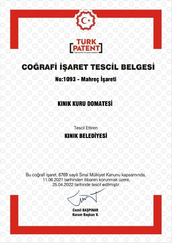 Kınık kuru domatesi coğrafi işaret aldı
