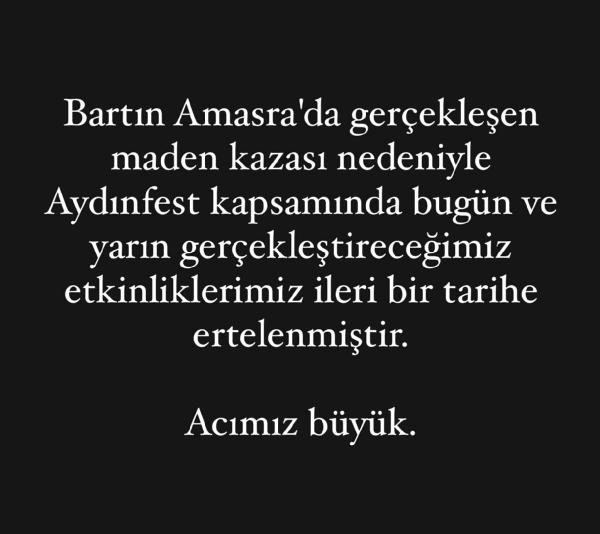 Bartın'da maden ocağındaki patlama nedeniyle Aydınfest iptal edildi
