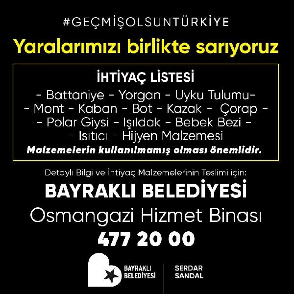 Bayraklı Belediyesi'nden depremzedelere yardım eli