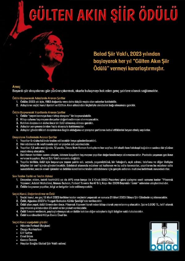 2023 Gülten Akın Şiir Ödülü Fırat Baytak'ın