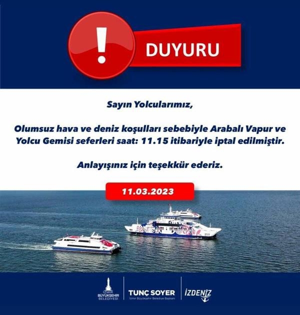 İzmir'de vapur seferleri durduruldu