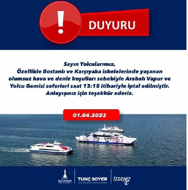 İzmir'de vapur seferleri, kuvvetli rüzgar nedeniyle iptal edildi