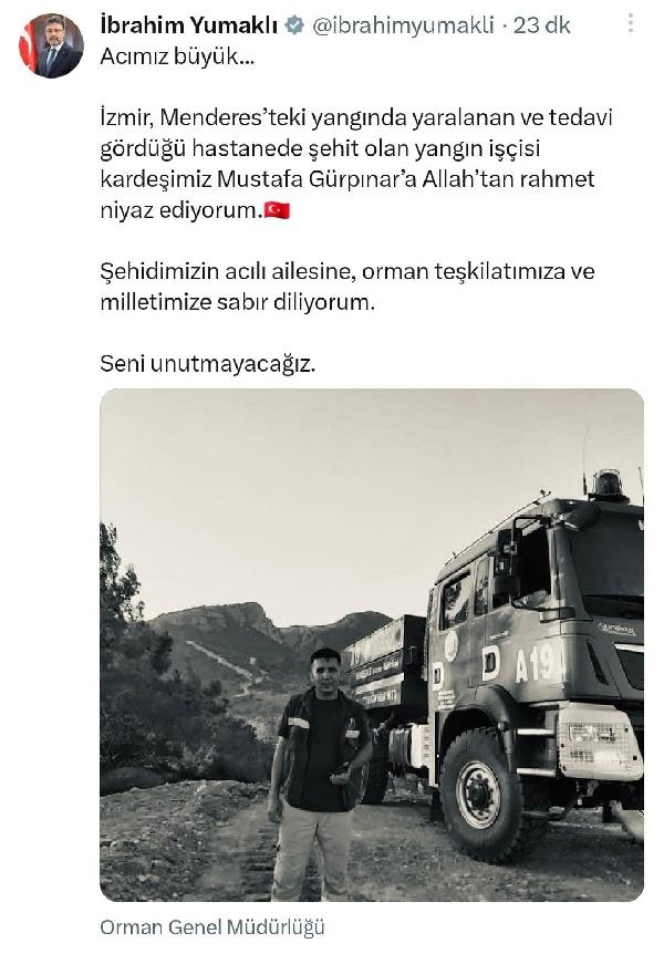 İzmir'de ormanı söndürürken hayatını kaybetti