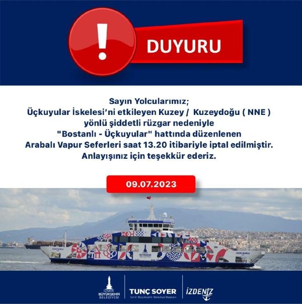 İzmir'de şiddetli rüzgar yüzünden arabalı vapur seferleri durdu