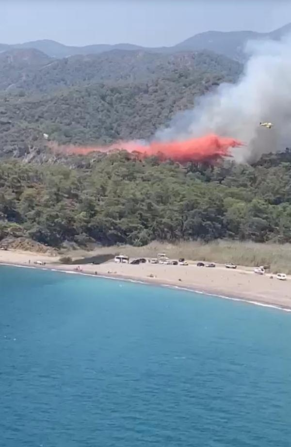 Orman yangınını denizden seyrettiler