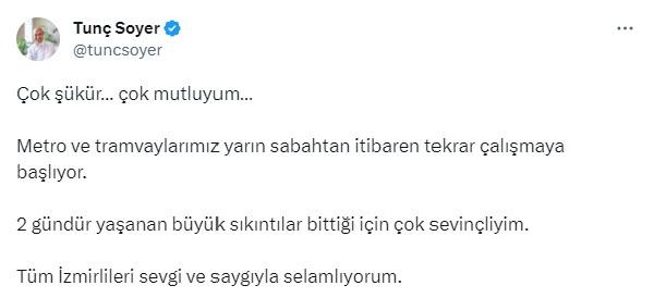 İzmir'de metro ve tramvay grevi bitti