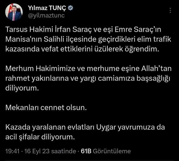 Salihli'de kaza: Hakim ve eşi hayatını kaybetti