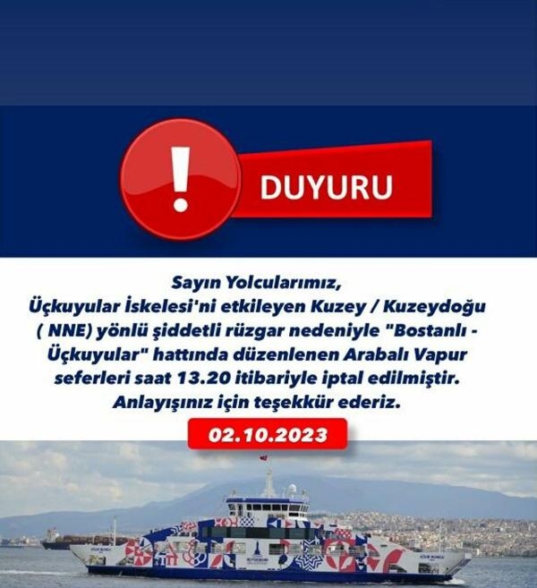 İzmir'de arabalı vapur seferleri iptal edildi